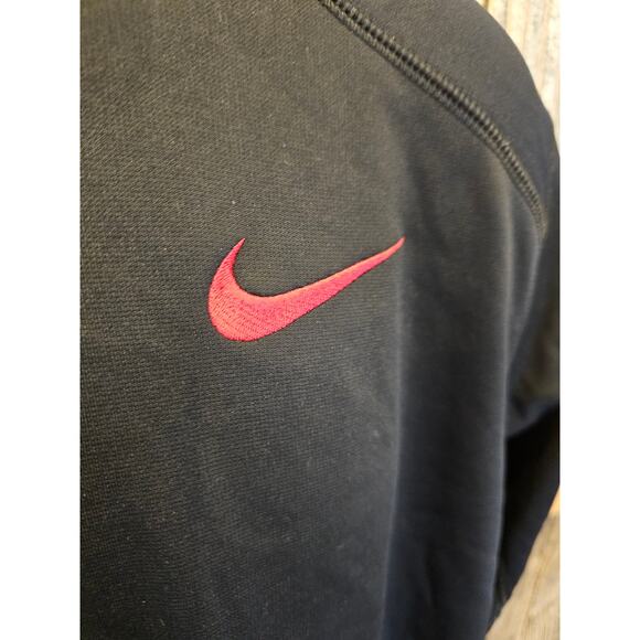 Nike thermafit size L men's 1/4 zip pullover sweater warm black red swoosh ^* - Picture 3 of 8